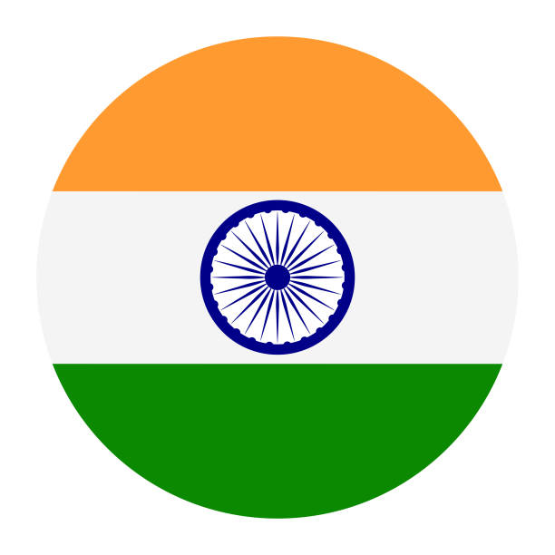 Circular representation of the Indian flag, featuring orange and green stripes with a white band and a blue Ashoka Chakra in the center.